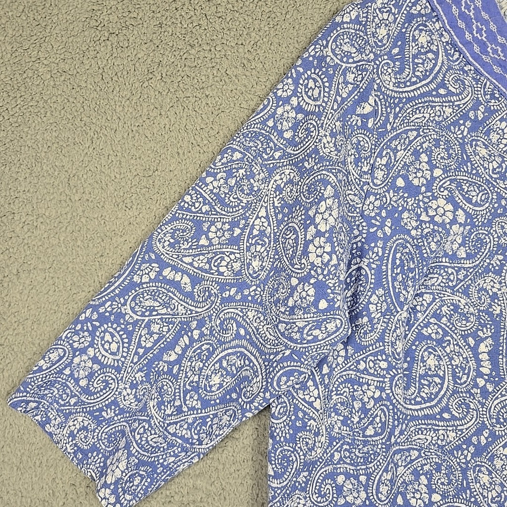 Carole Little Blue & White 3/4 Sleeve Linen Blend Embroidered Eyelet Shirt 1X - Picture 5 of 14